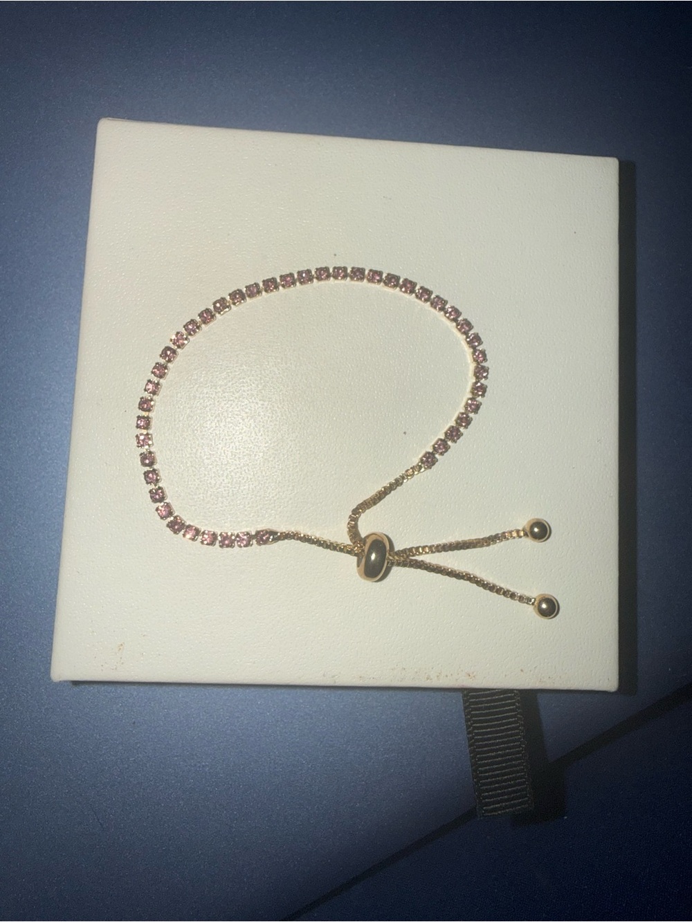 Delicate Soft-Rose Quarts Crystal Tennis Bracelet with Gold Adjustable Slide